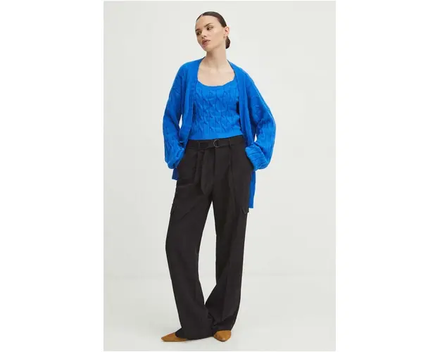 Medicine pantaloni femei, culoarea negru, lat, high waist