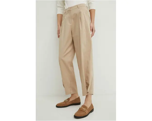 Medicine pantaloni femei, culoarea bej, lat, high waist