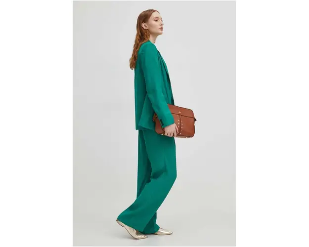 Medicine pantaloni femei, culoarea verde, lat, high waist