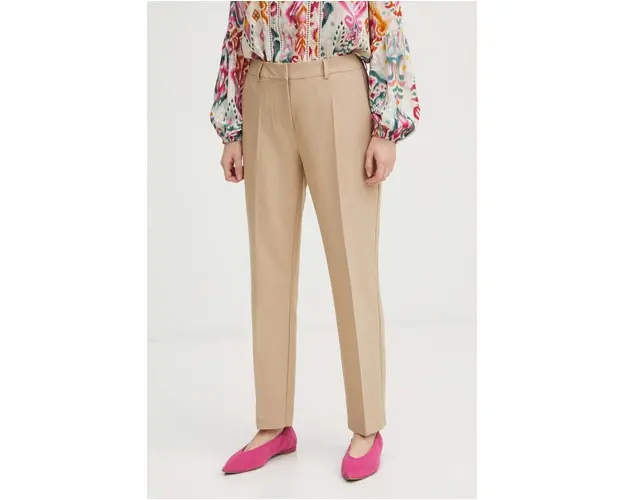 Medicine pantaloni femei, culoarea bej, drept, medium waist