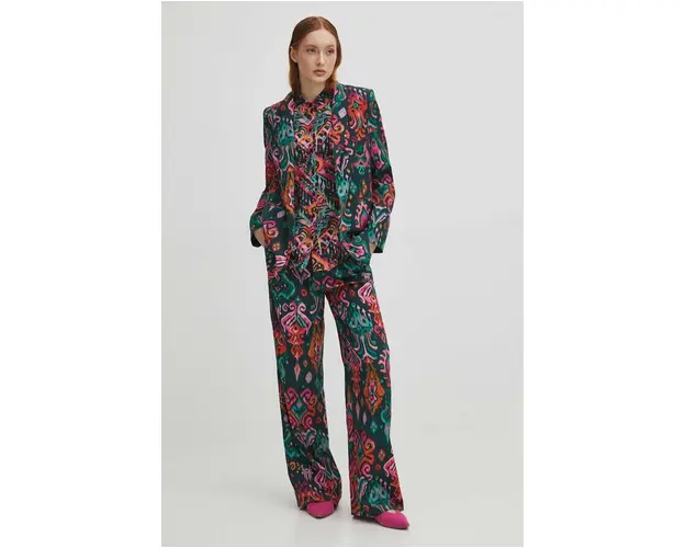 Medicine pantaloni femei, culoarea verde, lat, high waist