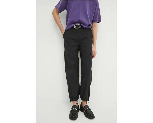 Medicine pantaloni femei, culoarea negru, high waist