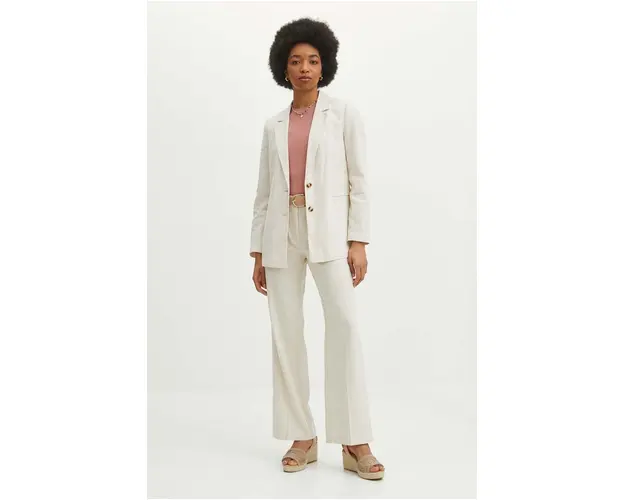 Medicine pantaloni din in femei, culoarea bej, lat, high waist