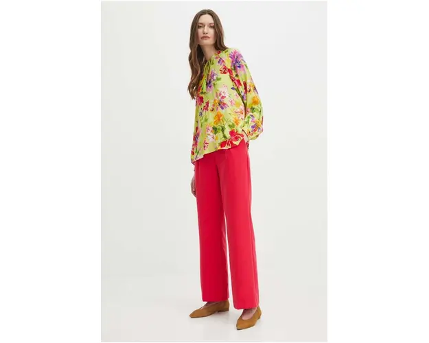 Medicine pantaloni femei, culoarea roz, lat, high waist