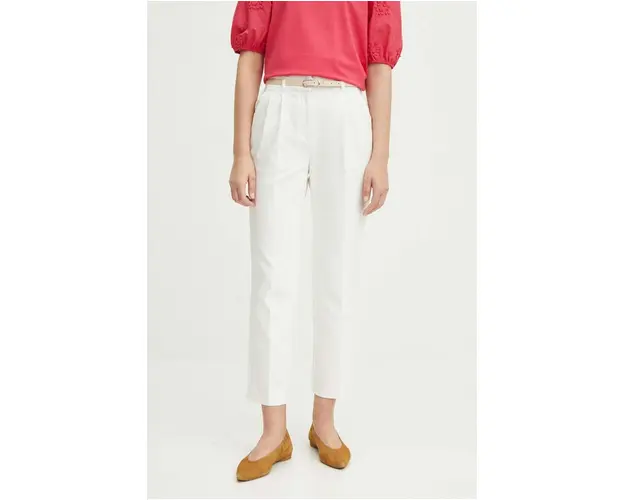 Medicine pantaloni femei, culoarea alb, fason chinos, high waist
