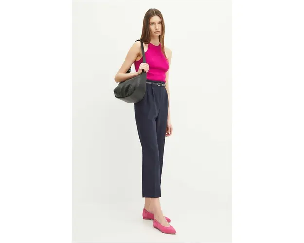 Medicine pantaloni femei, culoarea bleumarin, chinos, high waist