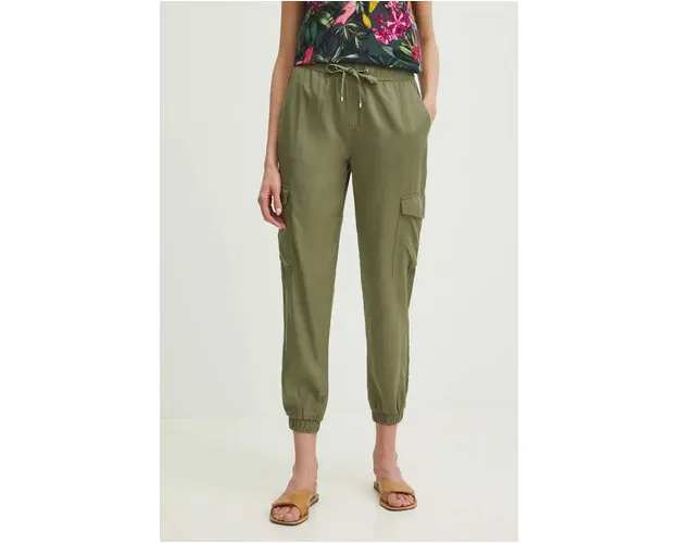 Medicine pantaloni femei, culoarea verde, medium waist