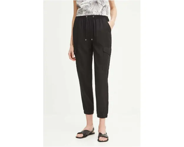 Medicine pantaloni femei, culoarea negru, medium waist