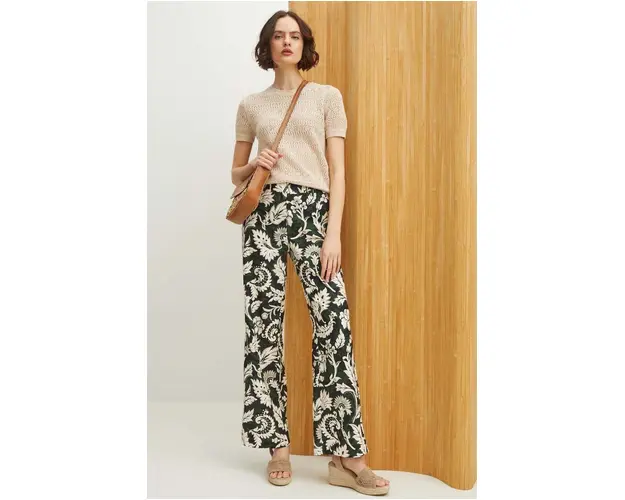 Medicine pantaloni din in femei, culoarea negru, lat, high waist