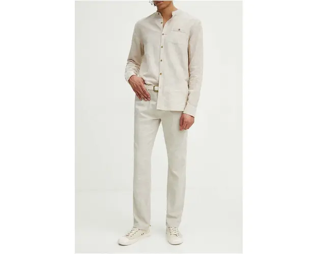 Medicine pantaloni din in barbati, culoarea bej, drept