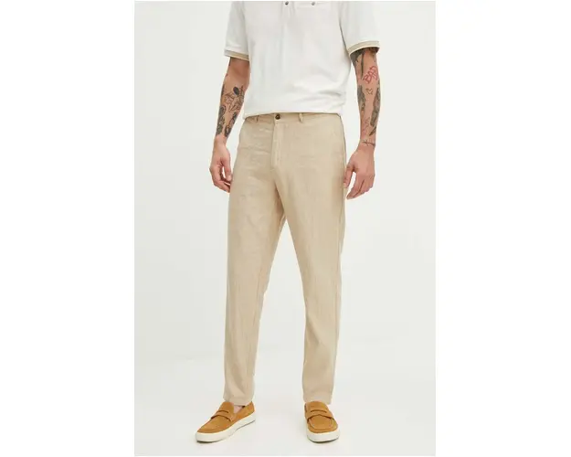 Medicine pantaloni din in barbati, culoarea bej, drept