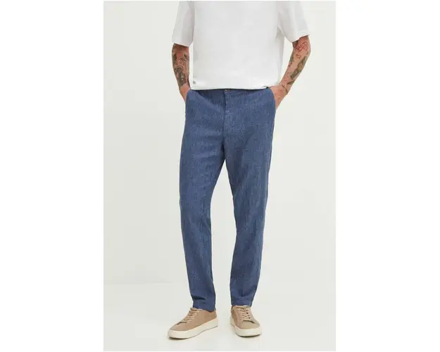 Medicine pantaloni din in barbati, culoarea bleumarin, drept
