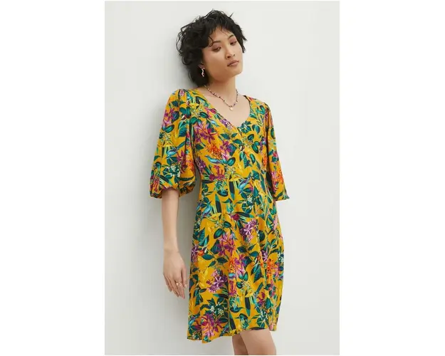 Medicine rochie culoarea galben, mini, evazati