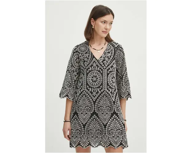 Medicine rochie din bumbac culoarea negru, mini, evazati