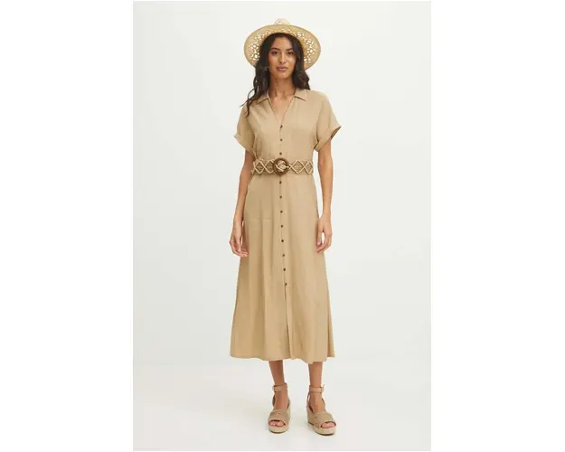 Medicine rochie culoarea bej, midi, evazati