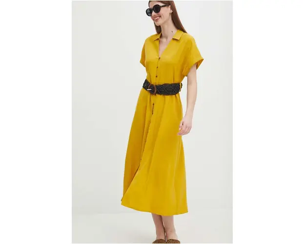 Medicine rochie culoarea galben, midi, evazati