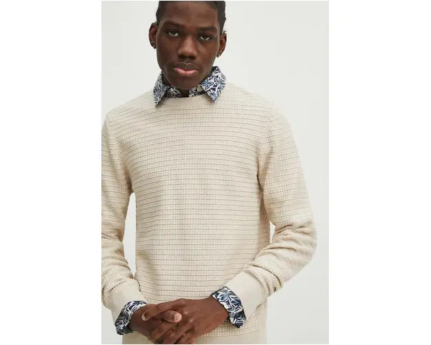 Medicine pulover de bumbac barbati, culoarea bej