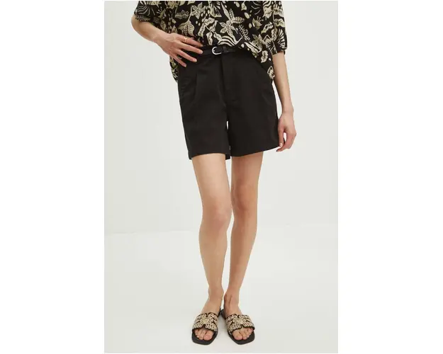 Medicine pantaloni scurti femei, culoarea negru, neted, medium waist