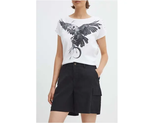 Medicine pantaloni scurti femei, culoarea negru, neted, medium waist