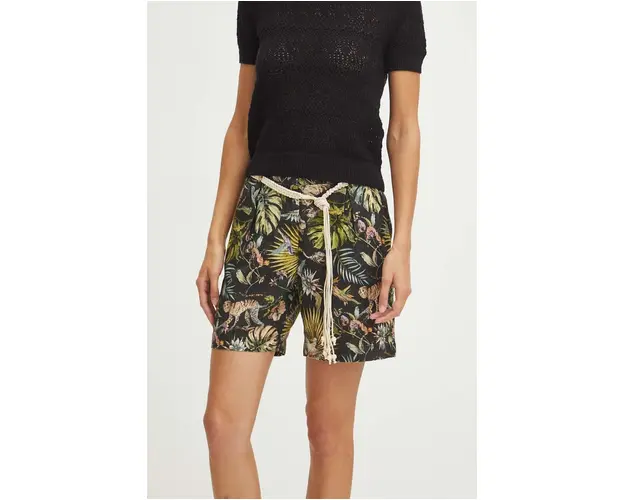 Medicine pantaloni scurti din in culoarea negru, neted, high waist