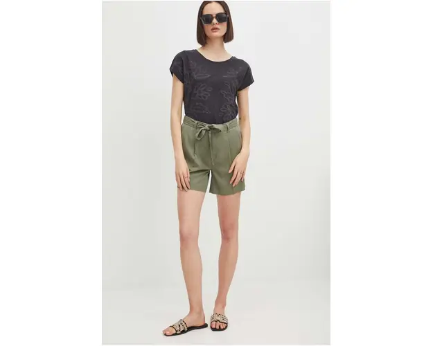 Medicine pantaloni scurti femei, culoarea verde, neted, high waist