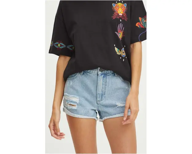 Medicine pantaloni scurti din bumbac neted, high waist