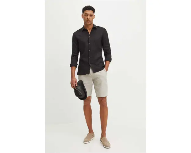 Medicine pantaloni scurti din amestec de in barbati, culoarea bej, melanj
