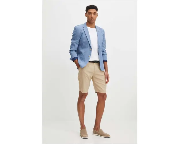 Medicine pantaloni scurti din amestec de in barbati, culoarea bej, melanj