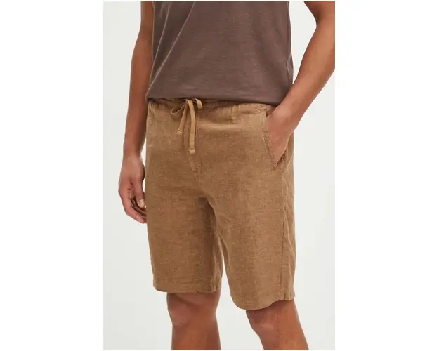 Medicine pantaloni scurti din in barbati, culoarea maro, melanj