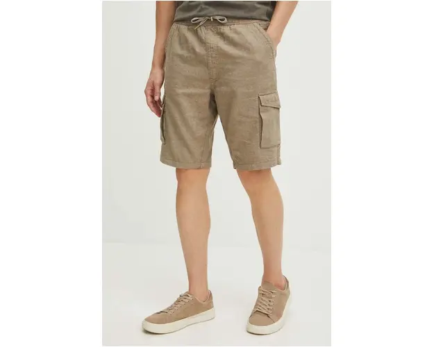 Medicine pantaloni scurti din amestec de in barbati, culoarea bej, melanj