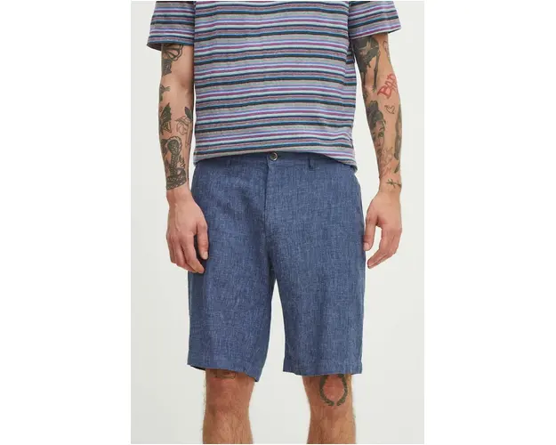 Medicine pantaloni scurti din in barbati, culoarea bleumarin, melanj