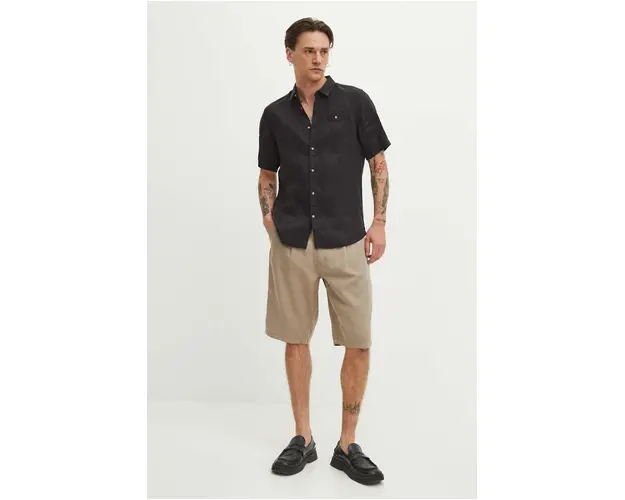 Medicine pantaloni scurti din amestec de in barbati, culoarea bej, melanj