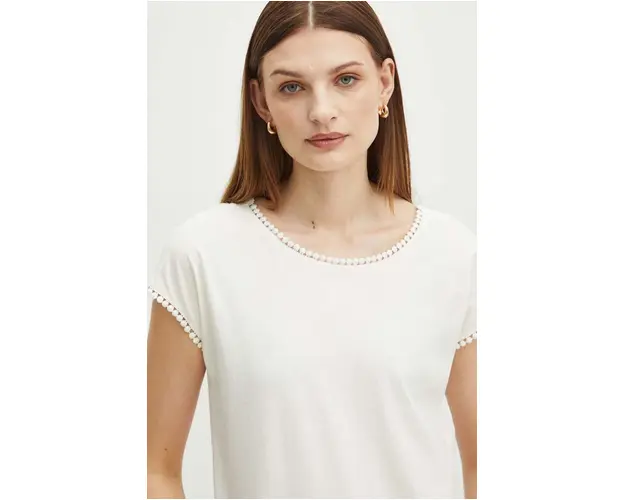 Medicine tricou din bumbac femei, culoarea bej