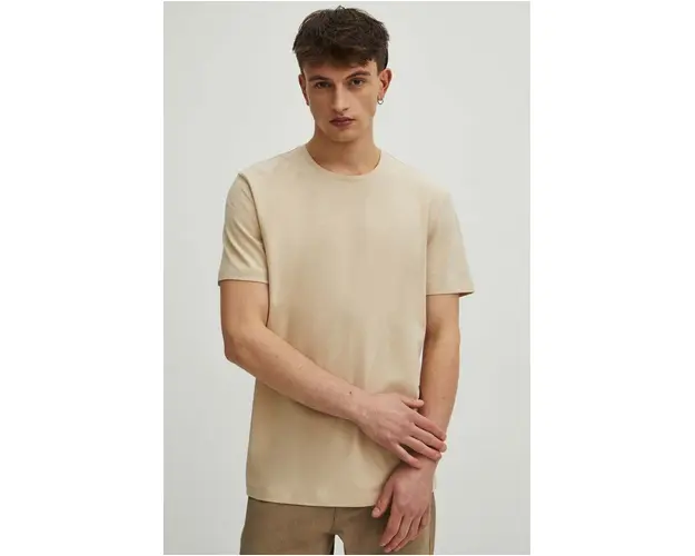 Medicine tricou din bumbac barbati, culoarea bej, neted