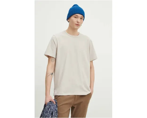 Medicine tricou din bumbac barbati, culoarea bej, neted