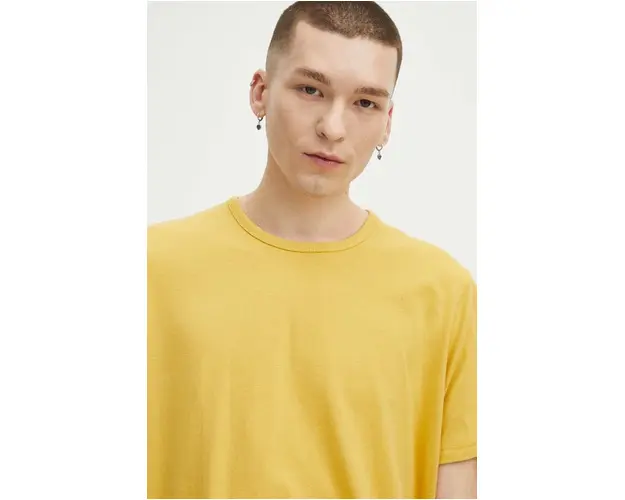 Medicine tricou din bumbac barbati, culoarea galben, neted