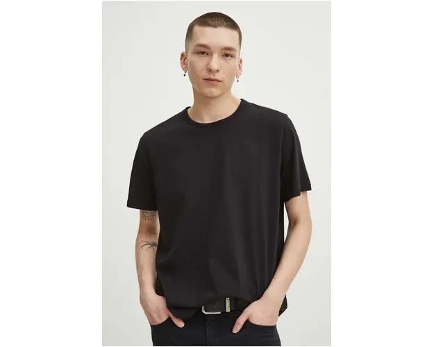 Medicine tricou din bumbac barbati, culoarea negru, neted