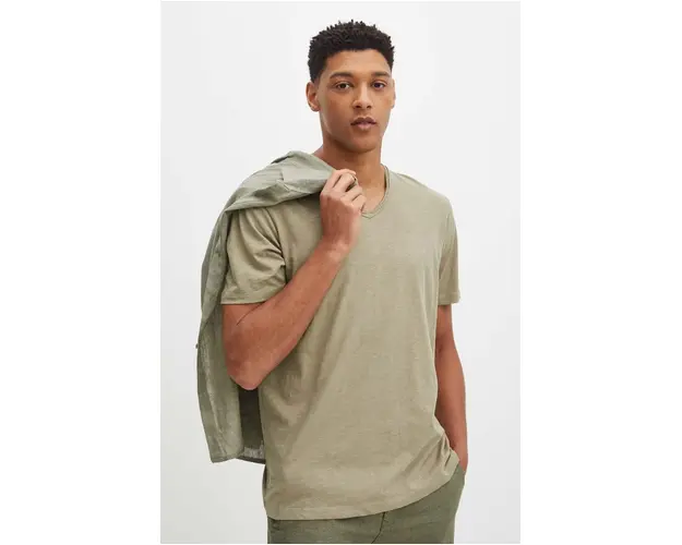 Medicine tricou din bumbac barbati, culoarea verde, neted