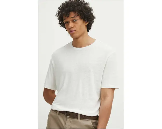 Medicine tricou de in barbati, culoarea bej, neted