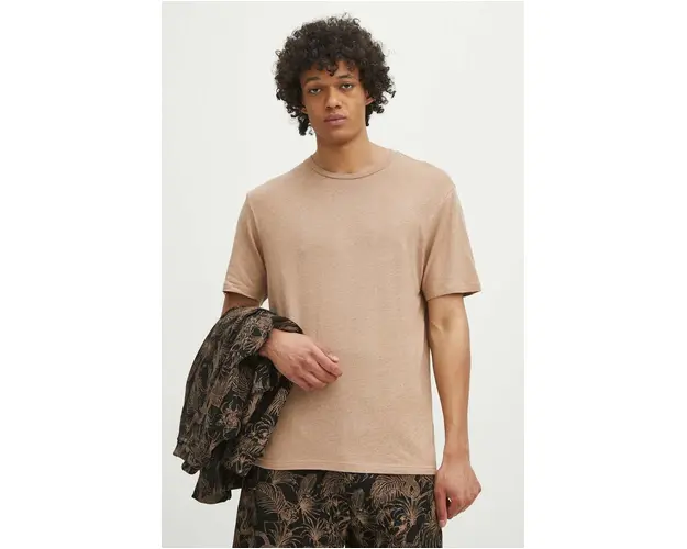 Medicine tricou de in barbati, culoarea bej, neted