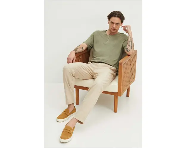 Medicine tricou de in barbati, culoarea verde, neted