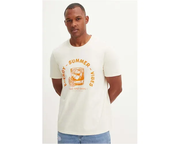 Medicine tricou din bumbac barbati, culoarea bej, cu imprimeu