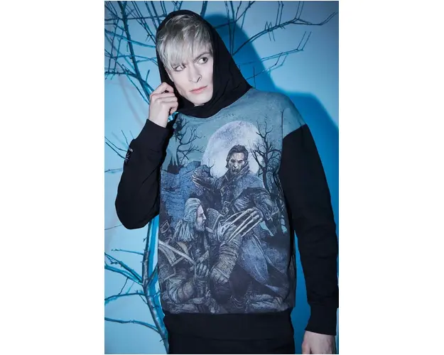 Medicine bluza barbati, culoarea negru, cu gluga, cu imprimeu