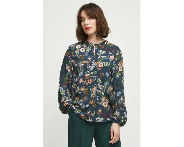Medicine bluza femei, culoarea bleumarin, cu imprimeu