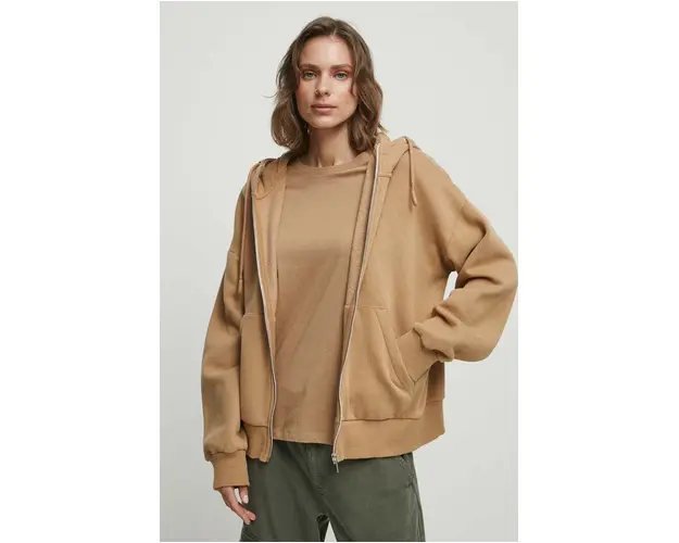 Medicine bluza femei, culoarea bej, cu gluga, neted