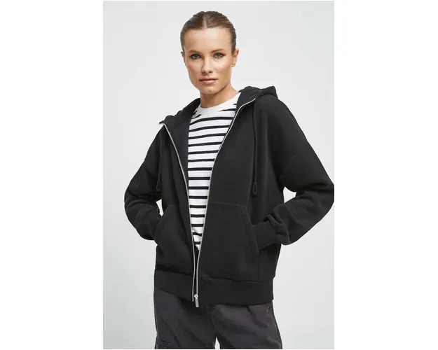 Medicine bluza femei, culoarea negru, cu gluga, neted