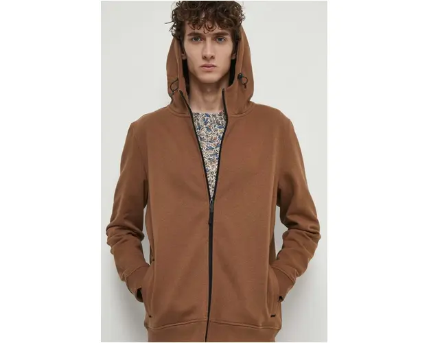 Medicine bluza barbati, culoarea maro, cu gluga, neted