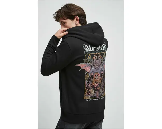 Medicine bluza barbati, culoarea negru, cu gluga, cu imprimeu