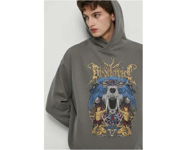 Medicine bluza barbati, culoarea gri, cu gluga, cu imprimeu