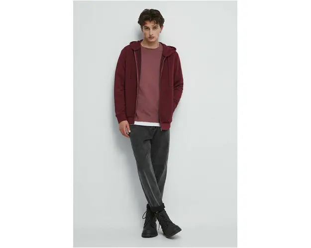 Medicine bluza barbati, culoarea bordo, cu gluga, neted